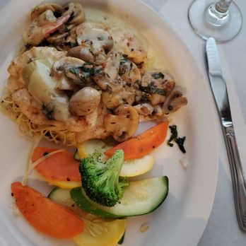 Bellissimo - Pollo Parmigiano Breaded Chicken Breast with Mozzarella Basil and Marinara Sauce Served with Capellini in Marinara & Julienne Veggies - Italian Near Me - Houston, Texas