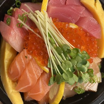 Sushi Plus - Chirashi Bowl, good deal for the price, tasty with the lemon. - Japanese Near Me - Fountain Valley, California Sushi Plus - Chirashi Bowl, good deal for the price, tasty with the lemon. - Japanese Near Me - Fountain Valley, California