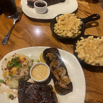 Outback Steakhouse - Sirloin and grilled shrimp with loaded mashed potatoes and steakhouse Mac n cheese for me and prime rib for my date. - Steakhouses Near Me - Covina, California