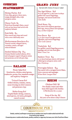 Menu photo 8 Courthouse Pub Manitowoc, WI