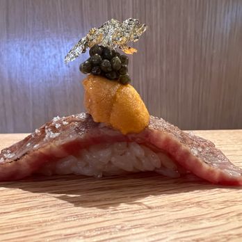 Omakase Ichi - Wagyu beef with uni, sturgeon caviar and gold leaf. - Sushi Bars Near Me - Staten Island, New York Omakase Ichi - Wagyu beef with uni, sturgeon caviar and gold leaf. - Sushi Bars Near Me - Staten Island, New York