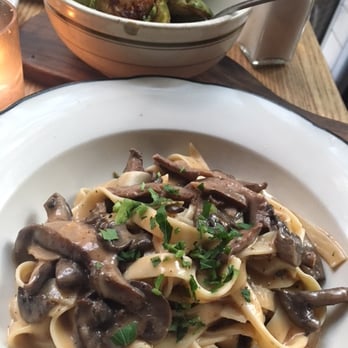 Aria Hell's Kitchen - Truffle mushroom pasta and brussel sprouts. - Italian Near Me - New York, New York Aria Hell's Kitchen - Truffle mushroom pasta and brussel sprouts. - Italian Near Me - New York, New York
