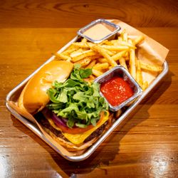 Sunflower Cafe - We source local meat to use in our hamburger patty, which comes with fries or a side salad.