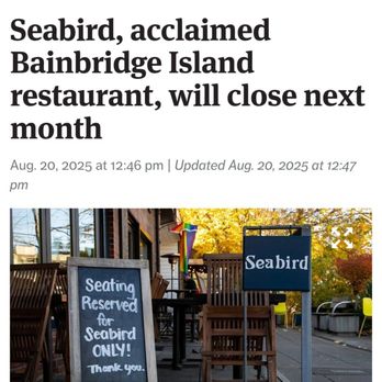 Seabird - Last business day will be Sunday 9/28/25 (8/20/25) - Seafood Near Me - Bainbridge Island, Washington