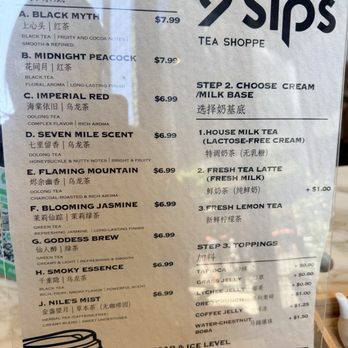 9Sips Tea Shoppe - Menu as of Jun 2026 - Bubble Tea Near Me - Toronto, Ontario