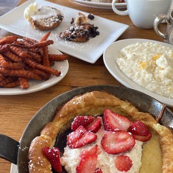Milkweed - Dutch baby, cheese grits, sweet potato fries , bbq pork toast - New American Near Me - Boston, Massachusetts