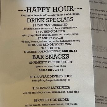 Cotton & Rye - New happy hour menu - New American Near Me - Savannah, Georgia