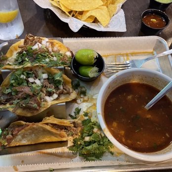 El Barco - Birria Quesatocs (3 tacos and soup) - Mexican Near Me - Urbandale, Iowa