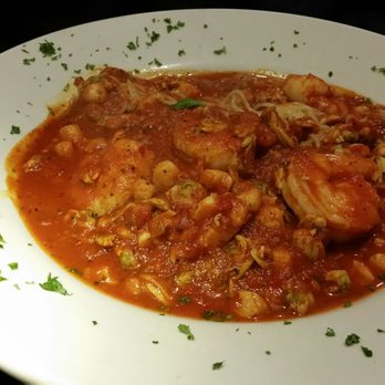 La Florentina Restaurant - Mixed Seafood Fra Diavolo over Angel Hair Pasta!  Those little dots are scallops! - Italian Near Me - Kingston, New York