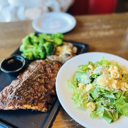 TGI Fridays Herndon - Pick 2 with ribs and 6 oz steak, replaced mac&cheese and Cole slaw with caesar salad and broccoli.