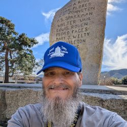 Sam Hicks Monument Park - Veteran visiting the monument.