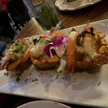 Isla Cuban-Latín Kitchen & Rum Bar - TOSTONES RELLENOS shrimp - Cuban Near Me - La Palma, California Isla Cuban-Latín Kitchen & Rum Bar - TOSTONES RELLENOS shrimp - Cuban Near Me - La Palma, California