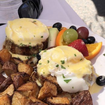 Club Café - Crab cake Benedict fresh fruit and breakfast potatoes (which I do wish had a little more pizazz like some sautéed onions or peppers) - Gay Bars Near Me - Boston, Massachusetts Club Café - Crab cake Benedict fresh fruit and breakfast potatoes (which I do wish had a little more pizazz like some sautéed onions or peppers) - Gay Bars Near Me - Boston, Massachusetts