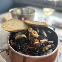 Mussels with Italian Broth included fish and calamari in addition to the mussels. Stellar!