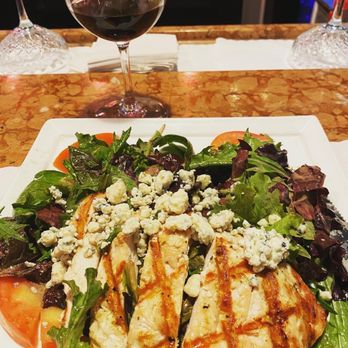 Capers Eat & Drink - Grilled Chicken Salad with blue cheese crumble & homemade vinaigrette, the best salad! - New American Near Me - Campbell, California Capers Eat & Drink - Grilled Chicken Salad with blue cheese crumble & homemade vinaigrette, the best salad! - New American Near Me - Campbell, California