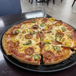 Doughboyz Pizzeria - Pepperoni, jalapeños and banana peppers