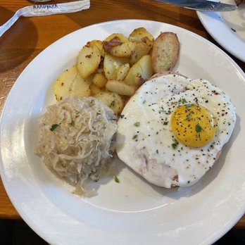 Prost - Fleischkäse mit spiegel ei, bratkartoffeln und sauerkraut - German Near Me - Wichita, Kansas