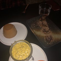 Sésamo - Caramel flan & mango coconut chia pudding & chocolate truffles