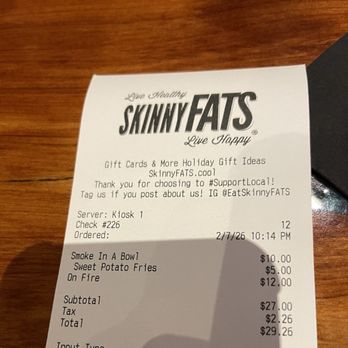 SkinnyFATS - Receipt - New American Near Me - Las Vegas, Nevada