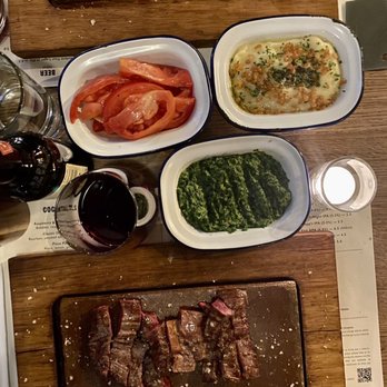 Flat Iron - Top steak is their Flat Iron Steak, bottom is the Wagyu skirt steak. - Steakhouses Near Me - London, XGL Flat Iron - Top steak is their Flat Iron Steak, bottom is the Wagyu skirt steak. - Steakhouses Near Me - London, XGL