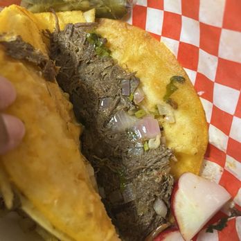 Tacos La Calle - Inside. Tender, juicy meat. Not much flavor. - Tacos Near Me - San Lorenzo, California Tacos La Calle - Inside. Tender, juicy meat. Not much flavor. - Tacos Near Me - San Lorenzo, California