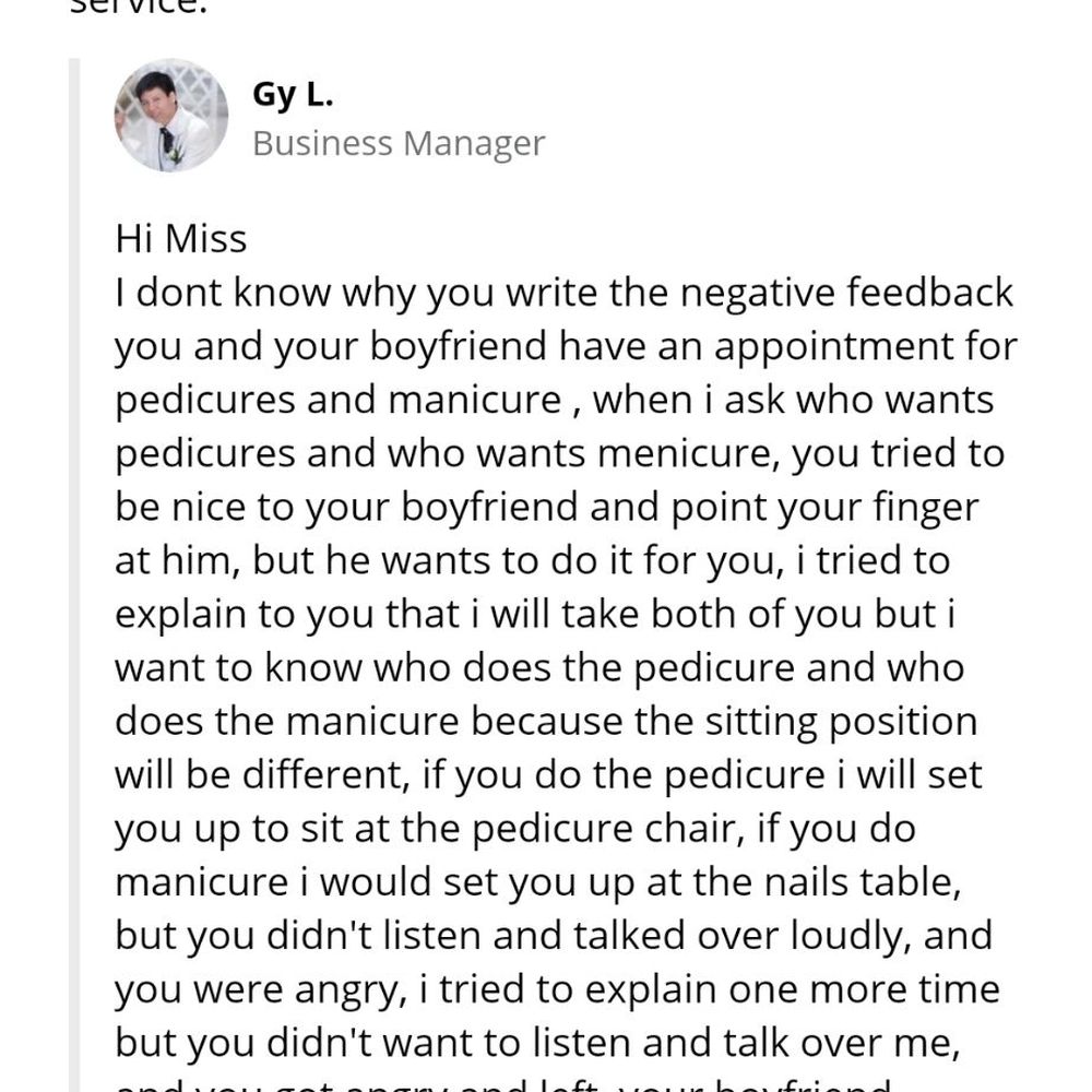 Ivy's Nails & Spa - I've never been to your shop with a "boyfriend". You need to learn how to respond to customers for your own mistakes. - Nail Salons Near Me - Temecula, California Ivy's Nails & Spa - I've never been to your shop with a "boyfriend". You need to learn how to respond to customers for your own mistakes. - Nail Salons Near Me - Temecula, California
