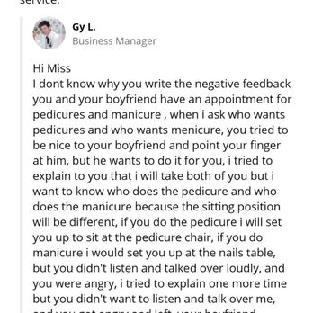 Ivy's Nails & Spa - I've never been to your shop with a "boyfriend". You need to learn how to respond to customers for your own mistakes. - Nail Salons Near Me - Temecula, California Ivy's Nails & Spa - I've never been to your shop with a "boyfriend". You need to learn how to respond to customers for your own mistakes. - Nail Salons Near Me - Temecula, California