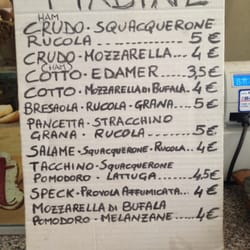 Pane e Arte - Menu. The porchetta sandwich was either 3.50 or 4 euros. WORTH IT.