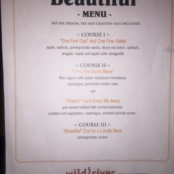 Wild River Grille - Daily menu. Kind of a cool thing if you want to watch a play across the road - New American Near Me - Reno, Nevada Wild River Grille - Daily menu. Kind of a cool thing if you want to watch a play across the road - New American Near Me - Reno, Nevada