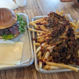 Truffle burger and Brisket Fries. Truffle burger and Brisket Fries.
