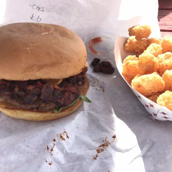Arlo's Junior - Frito pie burger with some crispy tots - Vegan Near Me - Austin, Texas Arlo's Junior - Frito pie burger with some crispy tots - Vegan Near Me - Austin, Texas