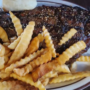Log Cabin Restaurant - a steak and fries on a plate - Southern Near Me - Blakely, Georgia