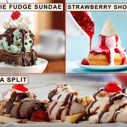 Pepperwood Water & Ice Cream - Banana Split, Brownie Sundae, Strawberry Shortcake Sundae