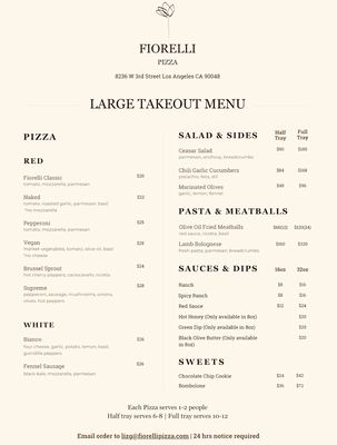 Menu photo 1 Fiorelli Pizza Los Angeles, CA Menu photo 1 Fiorelli Pizza Los Angeles, CA