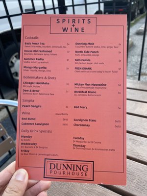 Menu photo 2 Dunning Pour House Chicago, IL