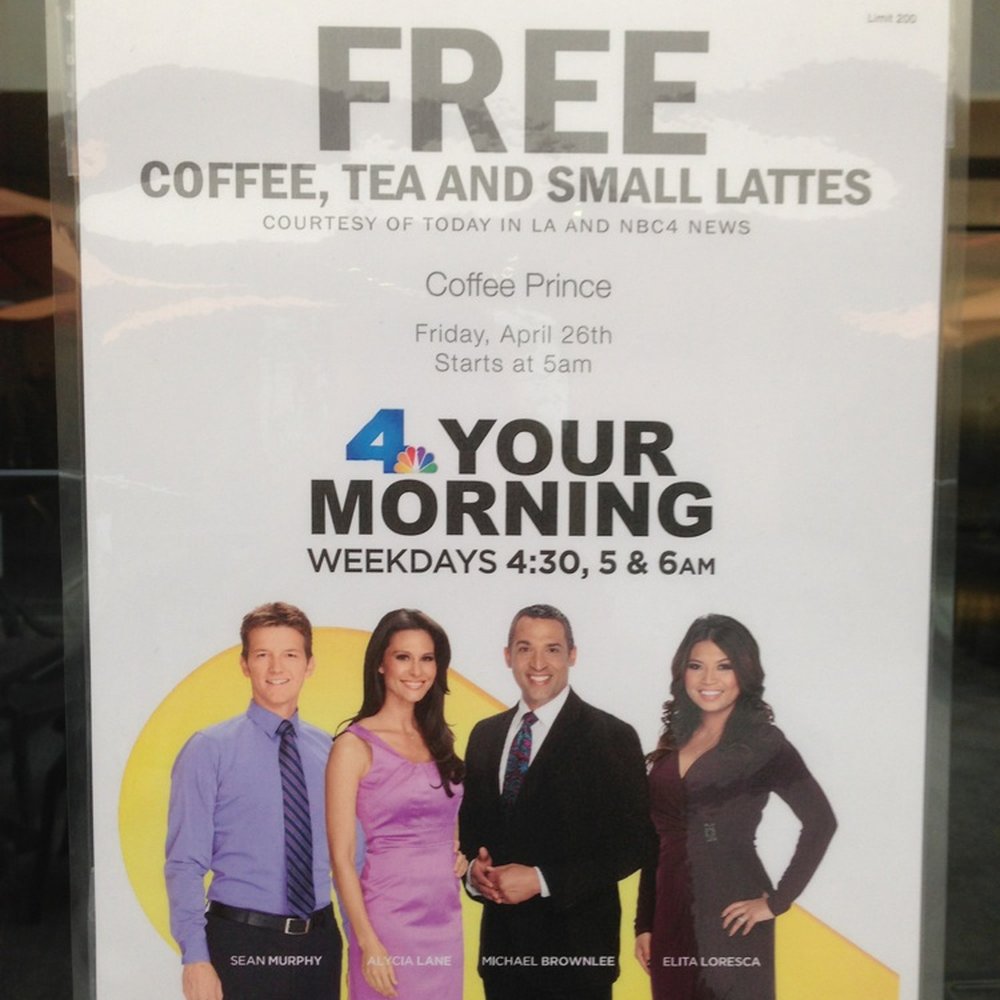 Coffee Prince - a sign advertising coffee and small lates - Coffee & Tea Near Me - Los Angeles, California Coffee Prince - a sign advertising coffee and small lates - Coffee & Tea Near Me - Los Angeles, California