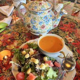 Tomato bisque soup and salad with watermelon! Tomato bisque soup and salad with watermelon!