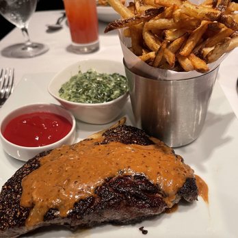 Linwoods - NEW YORK STRIP AU POIVRE 12OZ Creamed Spinach, Pommes Frites - New American Near Me - Owings Mills, Maryland