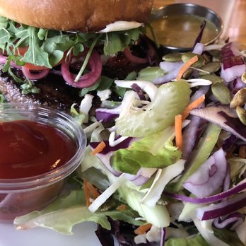 Backslope Brewing - Bistro burger and house salad - Breweries Near Me - Columbia Falls, Montana Backslope Brewing - Bistro burger and house salad - Breweries Near Me - Columbia Falls, Montana