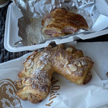 Two Ladds Bakery - The first picture on the front is almond bear claw and the one on the back is ham & cheese croissant - Bakeries Near Me - Cherry Valley, California
