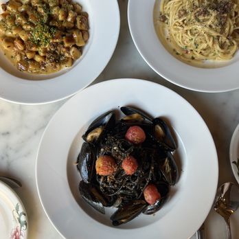 Bar La Grassa - Gnocchi with Cauliflower and Orange, Pasta Negra with Sea Urchin Chili , Mussels and Tomato, and Spaghetti Carbonara - Italian Near Me - Minneapolis, Minnesota