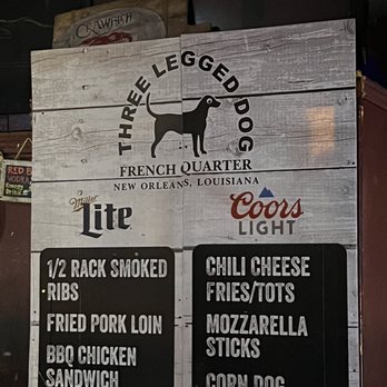 Three Legged Dog - Menu - Bars Near Me - New Orleans, Louisiana Three Legged Dog - Menu - Bars Near Me - New Orleans, Louisiana
