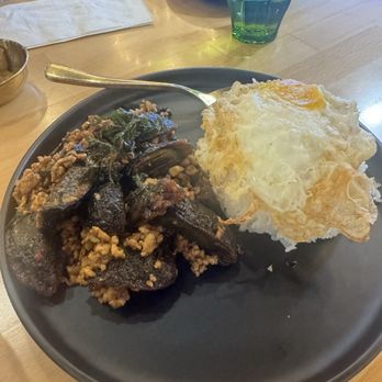 Manaao - Holy basil and chili rice Century egg + Ground pork - Thai Near Me - Tustin, California