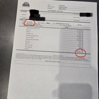Tropical Chevrolet - Quote sheet with same VIN # - Car Dealers Near Me - Miami Shores, Florida