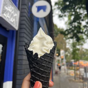 Indigo Cow - Hokkaido milk soft serve in charcoal cone - Ice Cream & Frozen Yogurt Near Me - Seattle, Washington Indigo Cow - Hokkaido milk soft serve in charcoal cone - Ice Cream & Frozen Yogurt Near Me - Seattle, Washington
