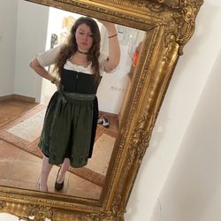 Original Salzburger Trachtenoutlet - Blouse, Dirndl, Pumps, choker, and scarf (not pictured) for under €500. Dirndl comes with apron