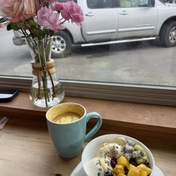 Golden latte and yogurt bowl - yum!
