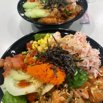 Poke Xpress - Creamy salmon bowl. Front bowl has extra crab salad and also tobiko - Poke Near Me - Pearland, Texas