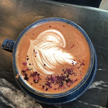 Delah Coffee - Rose Latte, with actual rose crumble on top! - Desserts Near Me - Oakland, California