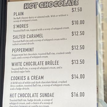 Glace - Hot Chocolate menu Jan '23 - Ice Cream & Frozen Yogurt Near Me - New York, New York